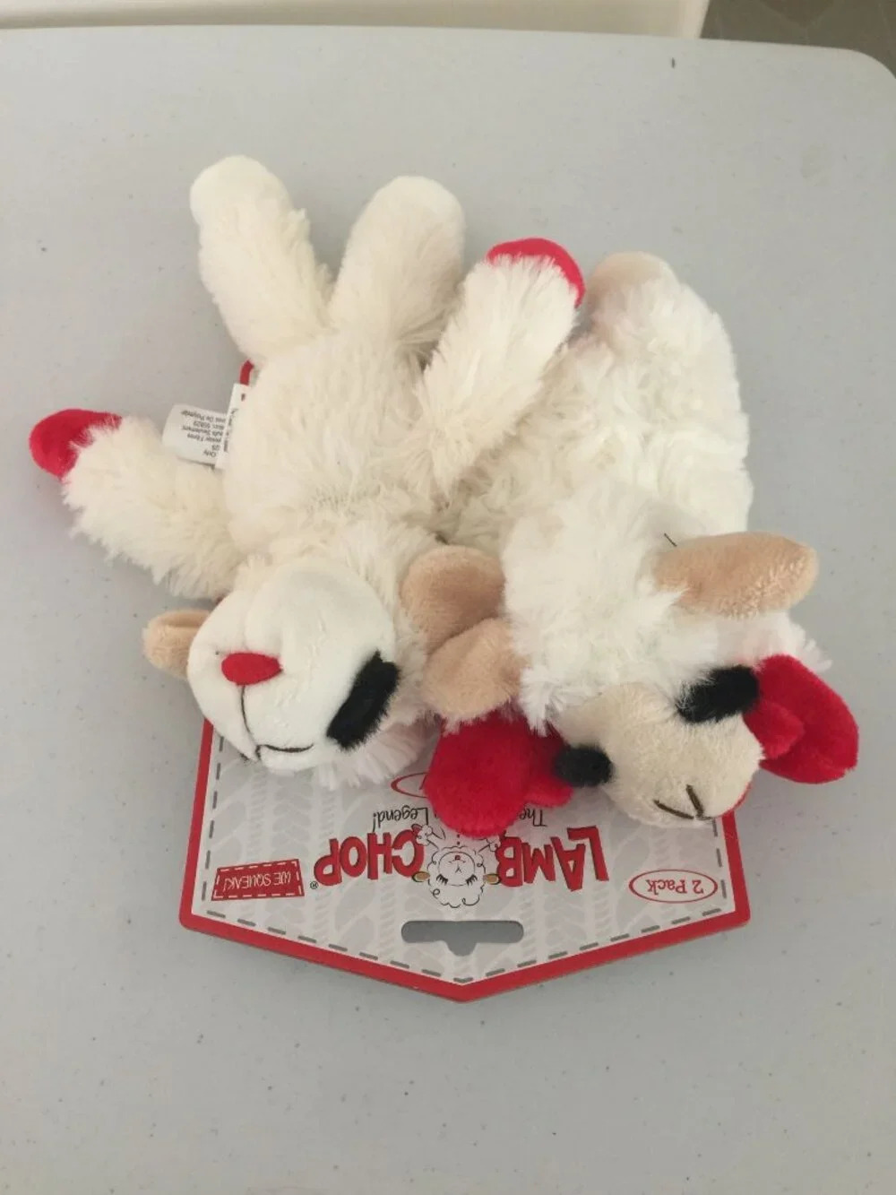 Lamb Chop Mini Lamb Floppy Body Plush Squeak 2 Dog Toys Cream Red